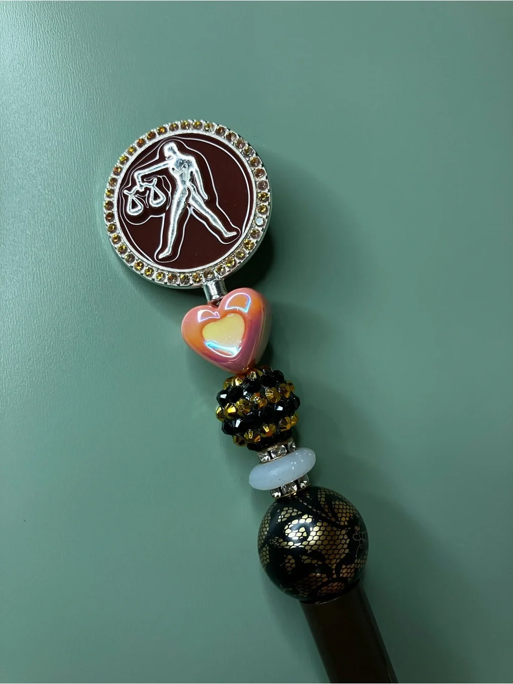 Libra Zodiac Medallion Brown Handmade Beaded Pen